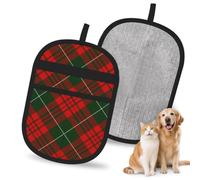 Hnnkloy Christmas Scottish Tartan, 2 Pack Pet Hair Removal Gloves For Bed,Carpet,Clothes,Sofa,Static Grooming Glove For Dogs & Cats