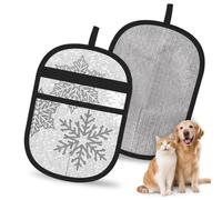 Hnnkloy Christmas Sparkling Silver Gray And White Snowflakes, 2 Pack Pet Hair Removal Gloves For Bed,Carpet,Clothes,Sofa,Static Grooming Glove For Dogs & Cats