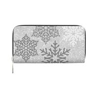 Hnnkloy Christmas Sparkling Silver Gray and White Snowflakes, PU Leather Wallets Large Capacity Clutch Wallet for Men Women