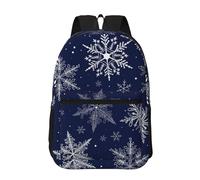 Hnnkloy Christmas Winter Snowflake Navy Blue, 17 Inch Backpack With Pockets Casual Daypack Water Resistant School Bag
