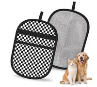 Hnnkloy Classic Black And White Race Check Checkered Geometric Win, 2 Pack Pet Hair Removal Gloves For Bed,Carpet,Clothes,Sofa,Static Grooming Glove For Dogs & Cats