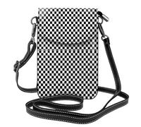 Hnnkloy Classic Black And White Race Check Checkered Geometric Win, Cell Phone Purses For Women, Small Crossbody Bags - PU Leather Cellphone Wallet With Credit Card Slots