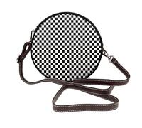 Hnnkloy Classic Black And White Race Check Checkered Geometric Win, PU Leather Shoulder Bag, Round Crossbody Bag - Circle Purse for Women