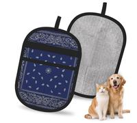 Hnnkloy Classic Paisley Blue Art, 2 Pack Pet Hair Removal Gloves For Bed,Carpet,Clothes,Sofa,Static Grooming Glove For Dogs & Cats