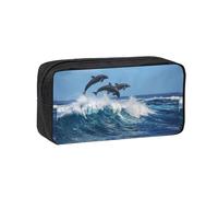 Hnnkloy Common Bottlenose Dolphin, Big Capacity Pencil Case Portable Pen Pouch Stationery Bag for School Office