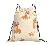Hnnkloy Corgi With Bones And Words, Drawstring Backpack Unisex Sport Gym Bag Casual Daypack Drawstring Sackpack