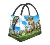 Hnnkloy Cow On The Grassland, Portable Lunch Bag, Insulated Tote Bag Durable Lunch Box Reusable Cooler Bag