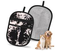 Hnnkloy Cowhide Black White Cow, 2 Pack Pet Hair Removal Gloves For Bed,Carpet,Clothes,Sofa,Static Grooming Glove For Dogs & Cats