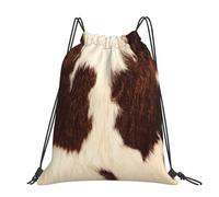 Hnnkloy Cowhide Fur Cow Hair Skin Brow And White Domestic Animal Pattern, Drawstring Backpack Unisex Sport Gym Bag Casual Daypack Drawstring Sackpack