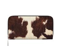 Hnnkloy Cowhide Fur Cow Hair Skin Brow and White Domestic Animal Pattern, PU Leather Wallets Large Capacity Clutch Wallet for Men Women