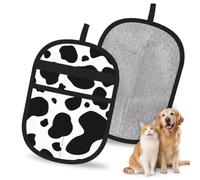 Hnnkloy Cowhide Milk Cow Print, 2 Pack Pet Hair Removal Gloves For Bed,Carpet,Clothes,Sofa,Static Grooming Glove For Dogs & Cats