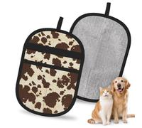 Hnnkloy Cowhide Print, 2 Pack Pet Hair Removal Gloves For Bed,Carpet,Clothes,Sofa,Static Grooming Glove For Dogs & Cats
