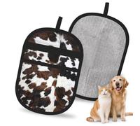 Hnnkloy Cowhide Tan Black And White Texture, 2 Pack Pet Hair Removal Gloves For Bed,Carpet,Clothes,Sofa,Static Grooming Glove For Dogs & Cats