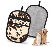 Hnnkloy Cowhide With Black And Brown Spots, 2 Pack Pet Hair Removal Gloves For Bed,Carpet,Clothes,Sofa,Static Grooming Glove For Dogs & Cats