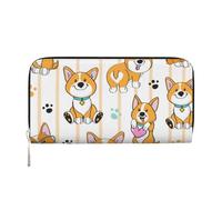 Hnnkloy Cute Dog Corgi On A Striped, PU Leather Wallets Large Capacity Clutch Wallet for Men Women