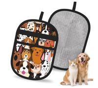 Hnnkloy Cute Doodle Dog Print Animal, 2 Pack Pet Hair Removal Gloves For Bed,Carpet,Clothes,Sofa,Static Grooming Glove For Dogs & Cats