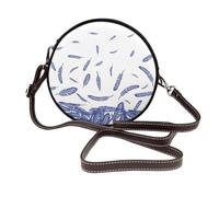 Hnnkloy Cute Feather Print, PU Leather Shoulder Bag, Round Crossbody Bag - Circle Purse for Women
