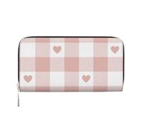 Hnnkloy Cute Heart Pink Buffalo Plaid Pattern, PU Leather Wallets Large Capacity Clutch Wallet for Men Women