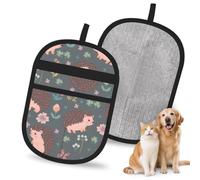 Hnnkloy Cute Hedgehog And Flowers Pattern, 2 Pack Pet Hair Removal Gloves For Bed,Carpet,Clothes,Sofa,Static Grooming Glove For Dogs & Cats