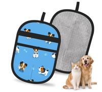 Hnnkloy Cute Jack Russell Terrier Dogs With Bones Pattern, 2 Pack Pet Hair Removal Gloves For Bed,Carpet,Clothes,Sofa,Static Grooming Glove For Dogs & Cats