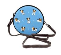 Hnnkloy Cute Jack Russell Terrier Dogs With Bones Pattern, PU Leather Shoulder Bag, Round Crossbody Bag - Circle Purse for Women