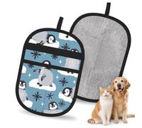 Hnnkloy Cute Penguins And Snowflakes, 2 Pack Pet Hair Removal Gloves For Bed,Carpet,Clothes,Sofa,Static Grooming Glove For Dogs & Cats