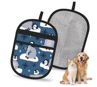Hnnkloy Cute Penguins And Snowflakes, 2 Pack Pet Hair Removal Gloves For Bed,Carpet,Clothes,Sofa,Static Grooming Glove For Dogs & Cats