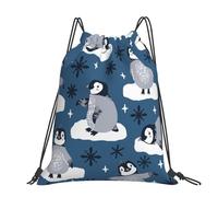 Hnnkloy Cute Penguins And Snowflakes, Drawstring Backpack Unisex Sport Gym Bag Casual Daypack Drawstring Sackpack