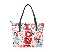 Hnnkloy Cute Penguins Valentine Day,PU Leather Handbag Large Capacity Tote Bag Women's Shoulder Bag for Work Travel
