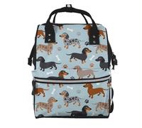 Hnnkloy Dachshund Paws And Bones Blue, Large Capacity Mummy Backpack Diaper Bag Travel Backpack for Outdoor