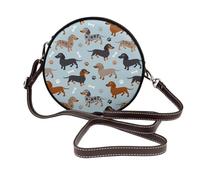 Hnnkloy Dachshund Paws And Bones Blue, PU Leather Shoulder Bag, Round Crossbody Bag - Circle Purse for Women