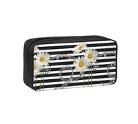 Hnnkloy Daisy Flower Musical Note Stripe Pattern, Big Capacity Pencil Case Portable Pen Pouch Stationery Bag for School Office