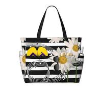Hnnkloy Daisy Flower Musical Note Stripe Pattern, Large Capacity Beach Bag Travel Shoulder Bag For Women - Waterproof Tote Handbag