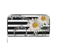 Hnnkloy Daisy Flower Musical Note Stripe Pattern, PU Leather Wallets Large Capacity Clutch Wallet for Men Women