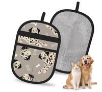 Hnnkloy Dalmatians And Bones On Grey, 2 Pack Pet Hair Removal Gloves For Bed,Carpet,Clothes,Sofa,Static Grooming Glove For Dogs & Cats
