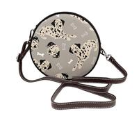 Hnnkloy Dalmatians And Bones On Grey, PU Leather Shoulder Bag, Round Crossbody Bag - Circle Purse for Women