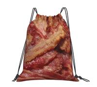 Hnnkloy Delicious Bacon Background, Drawstring Backpack Unisex Sport Gym Bag Casual Daypack Drawstring Sackpack
