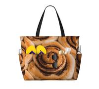 Hnnkloy Delicious Cinnamon Rolls Bread Pattern, Large Capacity Beach Bag Travel Shoulder Bag For Women - Waterproof Tote Handbag
