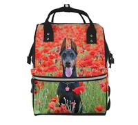 Hnnkloy Doberman Pinscher In The Flower, Large Capacity Mummy Backpack Diaper Bag Travel Backpack for Outdoor