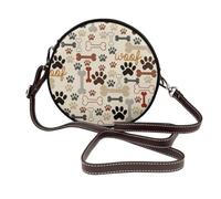 Hnnkloy Dog Paws And Bones, PU Leather Shoulder Bag, Round Crossbody Bag - Circle Purse for Women