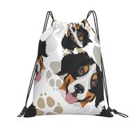 Hnnkloy Dog Paws Pattern Bernese Mountain Dog, Drawstring Backpack Unisex Sport Gym Bag Casual Daypack Drawstring Sackpack