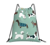 Hnnkloy Dogs On Blue, Drawstring Backpack Unisex Sport Gym Bag Casual Daypack Drawstring Sackpack