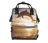 Hnnkloy Dolphin Jumping From Shining Water, Large Capacity Mummy Backpack Diaper Bag Travel Backpack for Outdoor