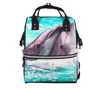 Hnnkloy Dolphin Printed, Large Capacity Mummy Backpack Diaper Bag Travel Backpack for Outdoor