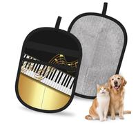Hnnkloy Elegant Gold Notes Piano Key Black, 2 Pack Pet Hair Removal Gloves For Bed,Carpet,Clothes,Sofa,Static Grooming Glove For Dogs & Cats