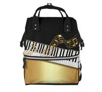 Hnnkloy Elegant Gold Notes Piano Key Black, Large Capacity Mummy Backpack Diaper Bag Travel Backpack for Outdoor