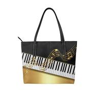 Hnnkloy Elegant Gold Notes Piano Key Black,PU Leather Handbag Large Capacity Tote Bag Women's Shoulder Bag for Work Travel