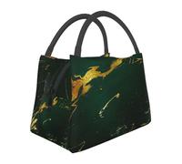 Hnnkloy Emerald Deep Green Earth Tones Gold Marble, Portable Lunch Bag, Insulated Tote Bag Durable Lunch Box Reusable Cooler Bag