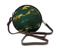 Hnnkloy Emerald Deep Green Earth Tones Gold Marble, PU Leather Shoulder Bag, Round Crossbody Bag - Circle Purse for Women