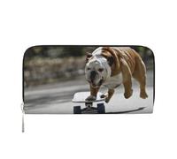 Hnnkloy English Bulldogs Bokeh Skateboard Pets English, PU Leather Wallets Large Capacity Clutch Wallet for Men Women